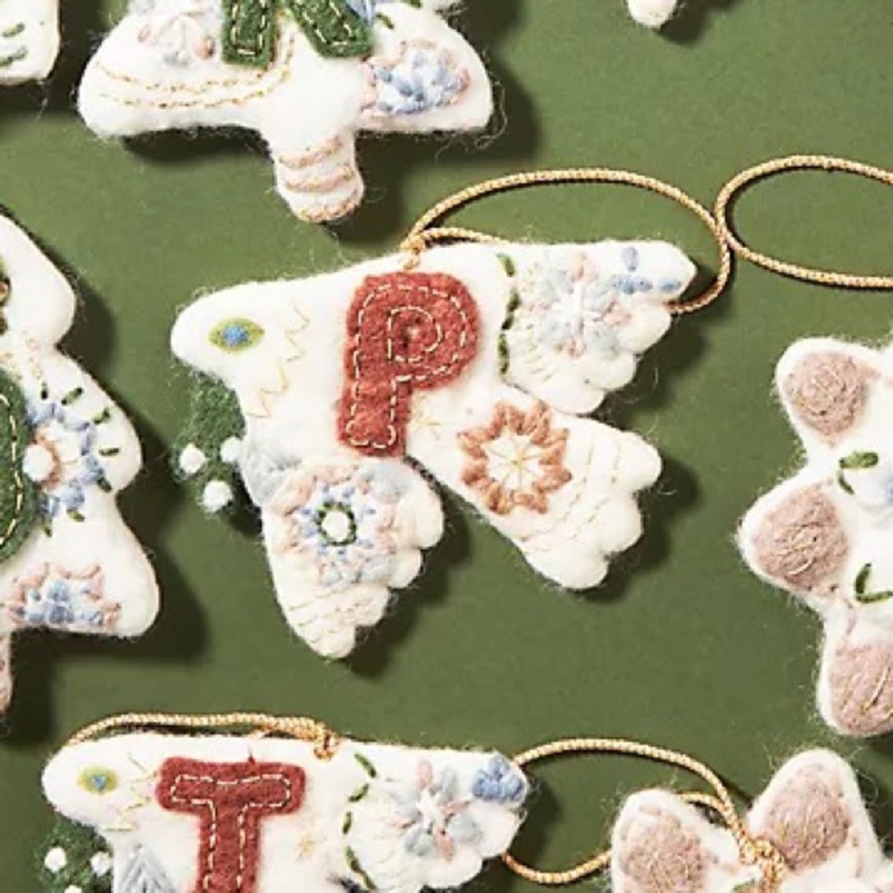 (P) Anthropologie Unity Monogram Wool Felt Christmas Tree Ornament New